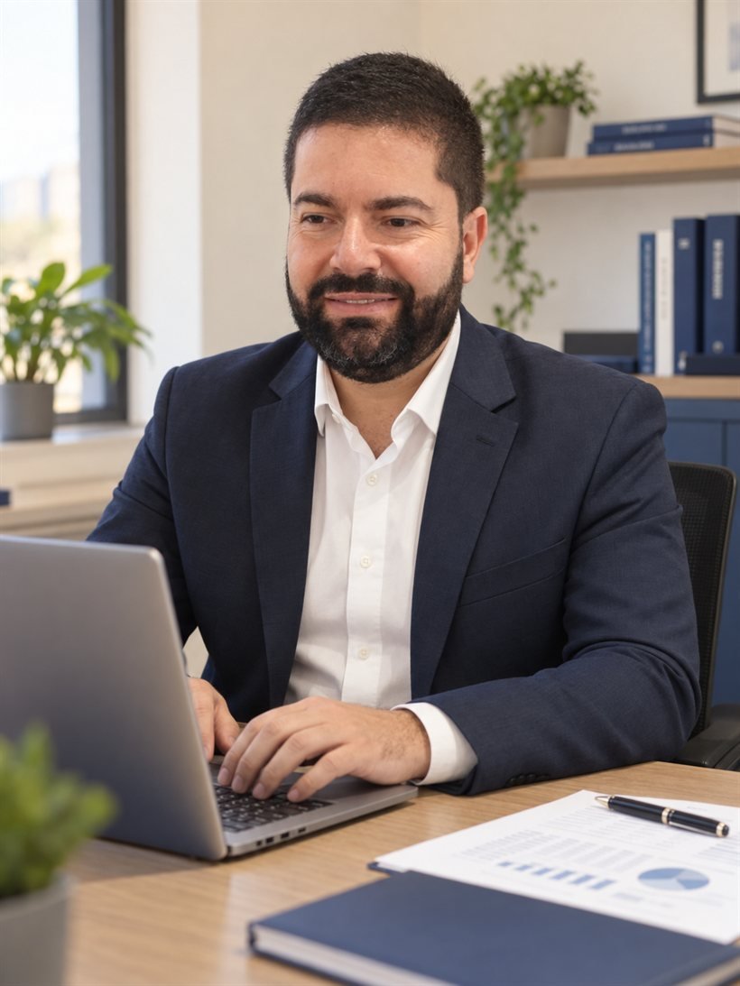 David trabalhando na apuração mensal de um cliente da Azzóri